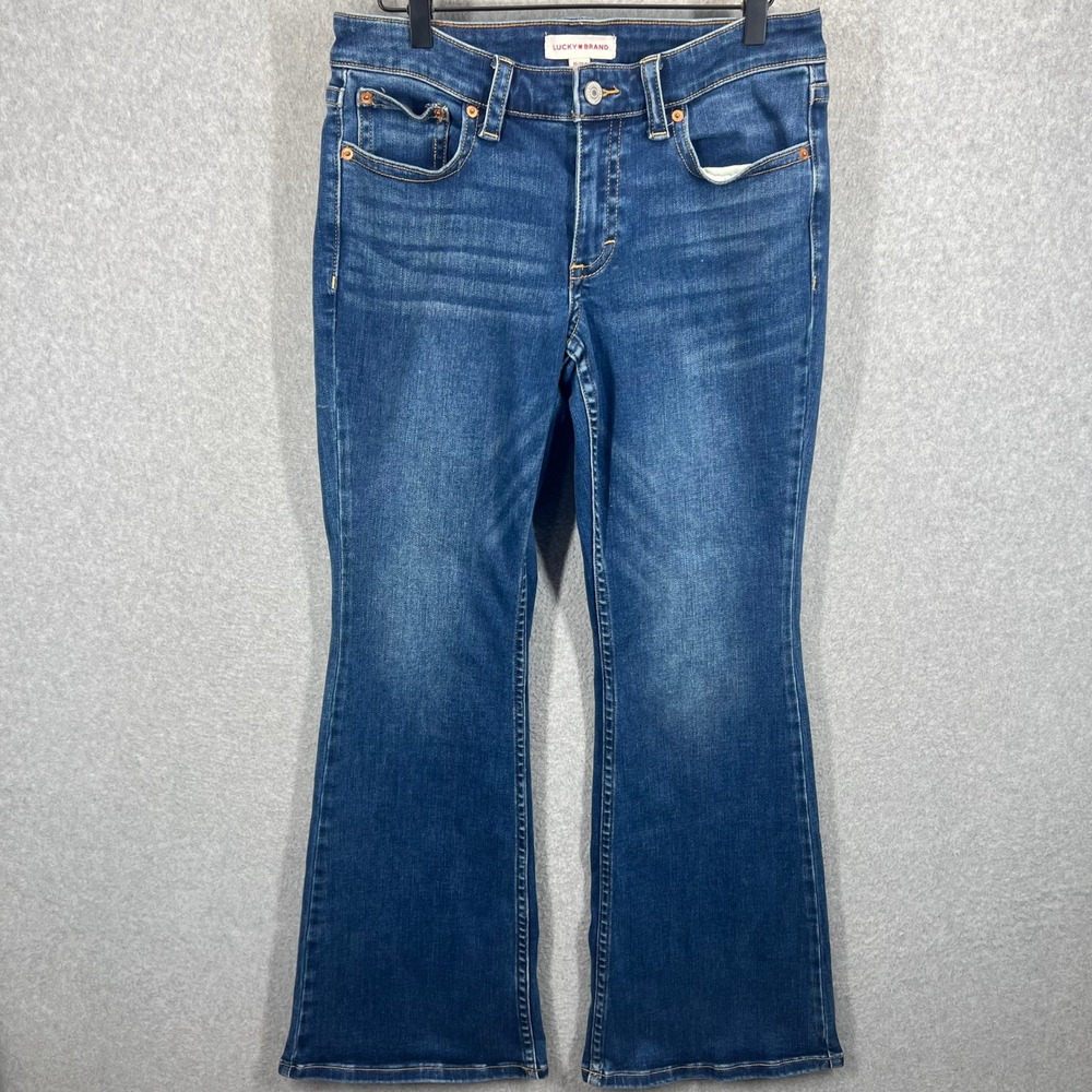 Lucky Brand Flare Jeans Women 10/30 R Blue Denim Flap Pocket Stretch EUC